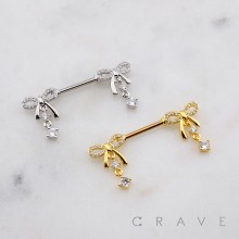 MULTI CZ RIBBON WITH DANGLE ROUND CZ 316L SURGICAL STEEL NIPPLE RING